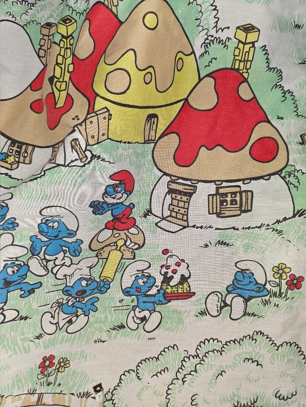 Vintage 1980's Smurf Twin Flat Sheet HTF RARE - Picture 3 of 3